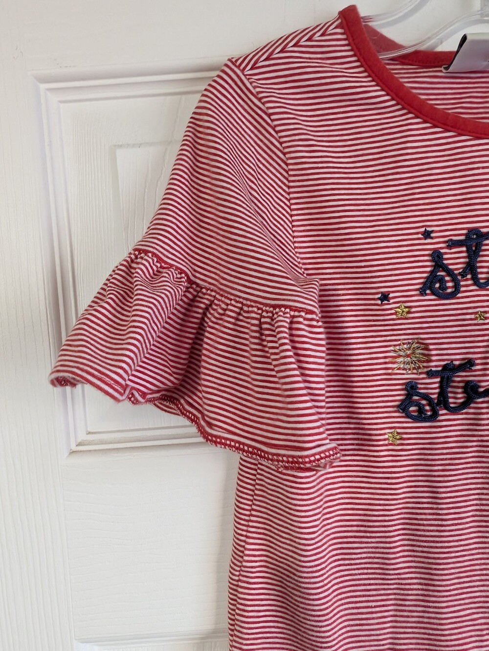 Adventure Wear By Copper Key Red, White, & Blue Striped Ruffle Top Size 6 - Picture 4 of 7